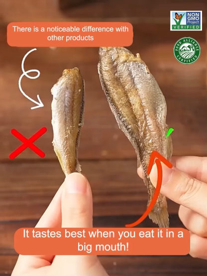🌟Dried small fish that is extremely difficult to catch in the deep sea. 🎣 Made from Wild Alaskan Fish: Premium quality and freshness in every bite.🔥Enjoy a crispy, savory snack without a drop of oil.