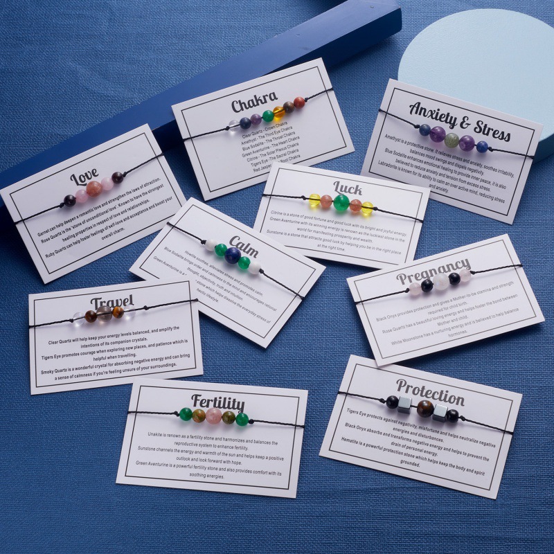 Spiritual Anxiety Reiki Beads Bracelets with Meaning Card
