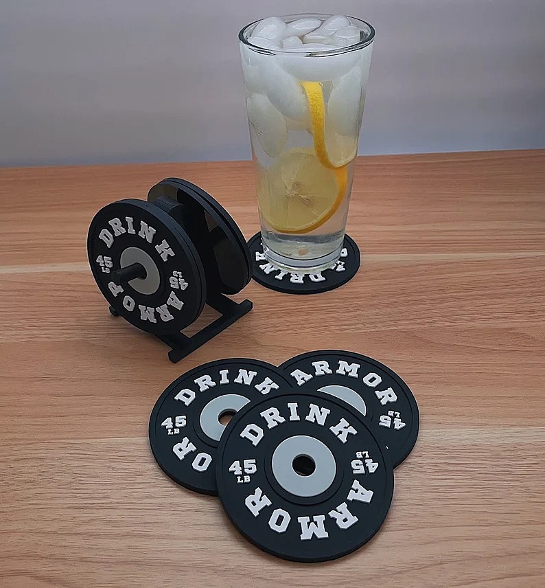 Set of 4 Weight Plate Coaster And Rack Holder