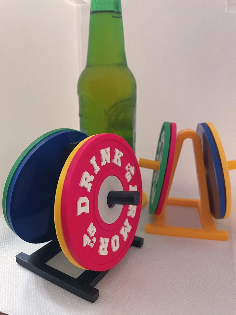 Set of 4 Weight Plate Coaster And Rack Holder