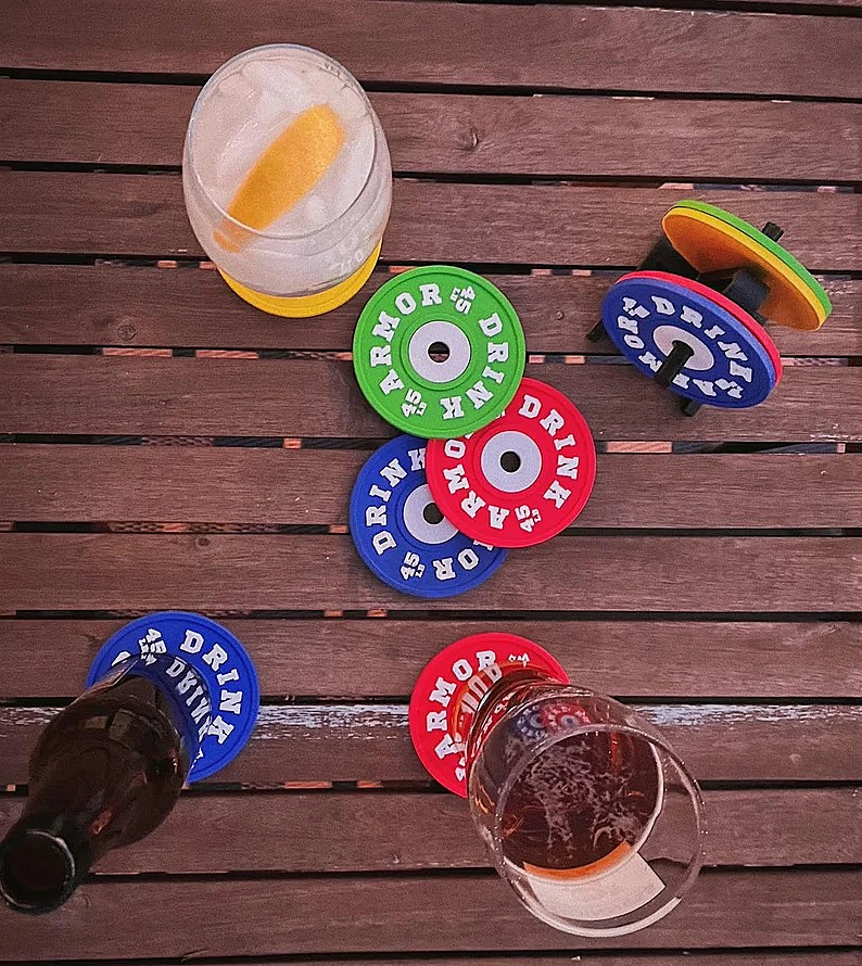 Set of 4 Weight Plate Coaster And Rack Holder