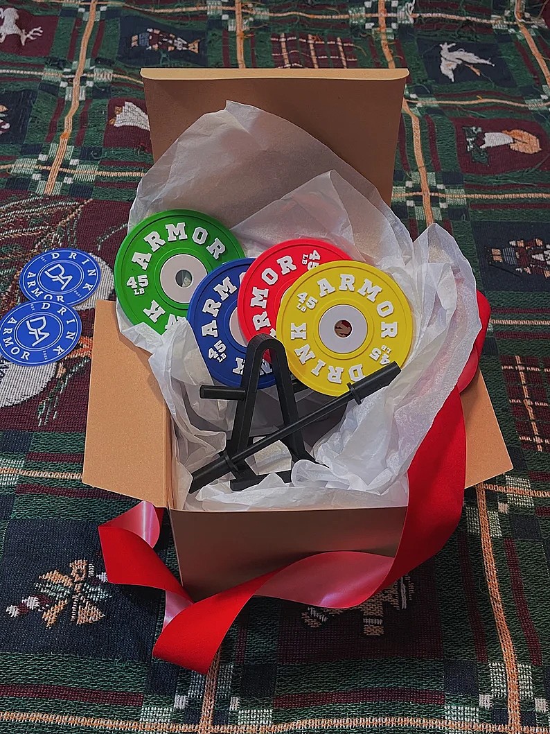 Set of 4 Weight Plate Coaster And Rack Holder