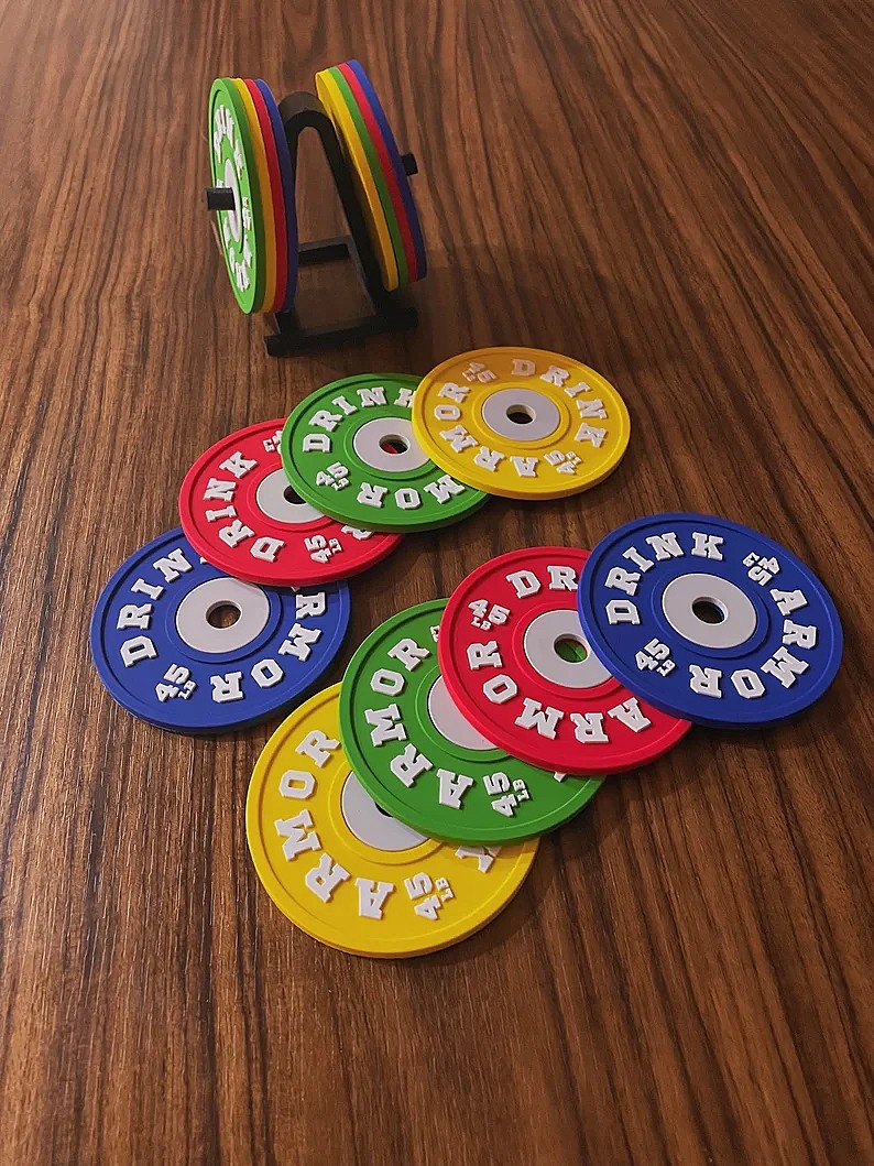 Set of 4 Weight Plate Coaster And Rack Holder