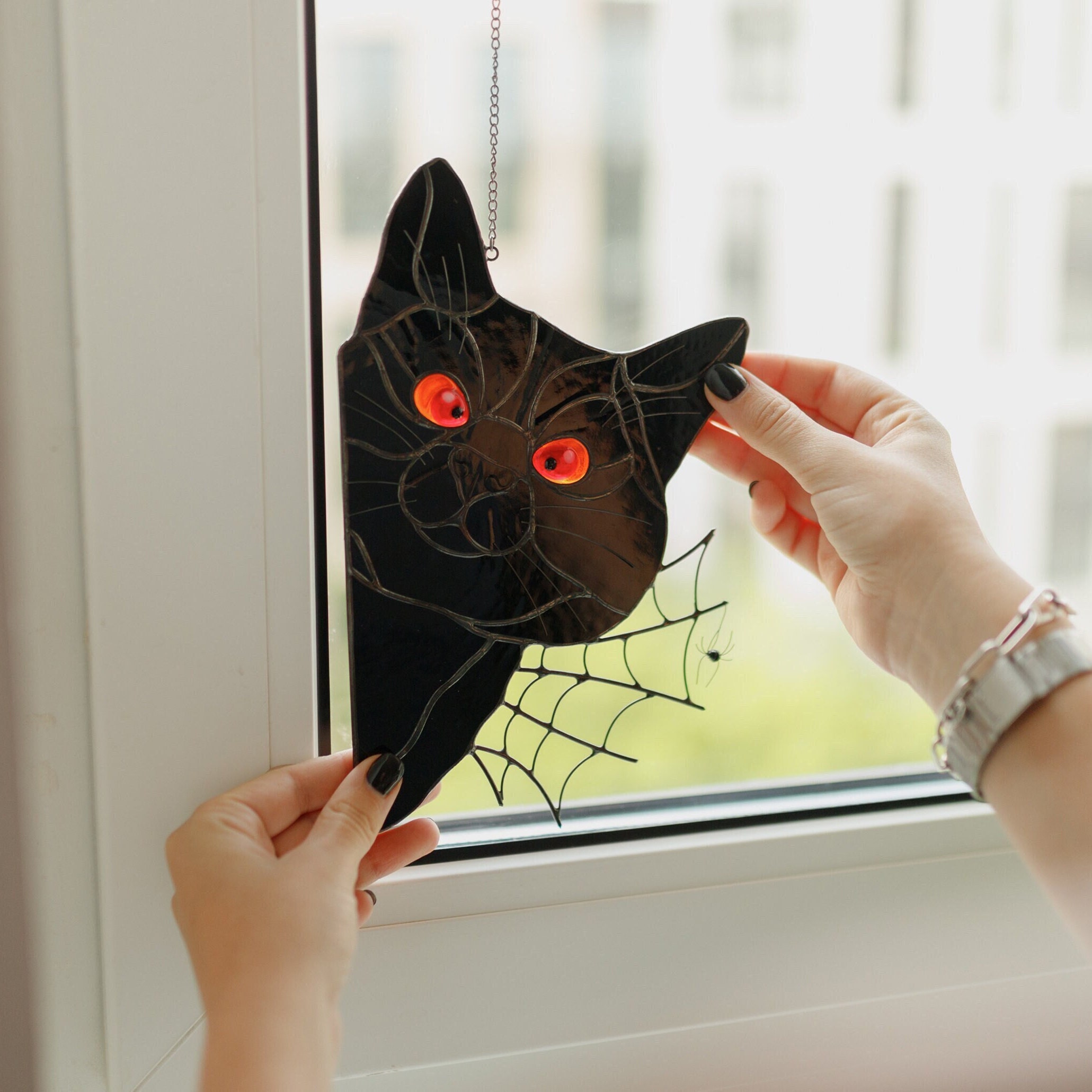😻Handmade Stain Cat Suncatcher For Window