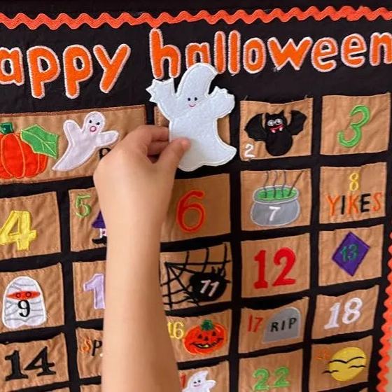 Halloween Countdown Advent Calendar Wall Hanging Fabric Décor by My Growing Season for Kids and Family Activity