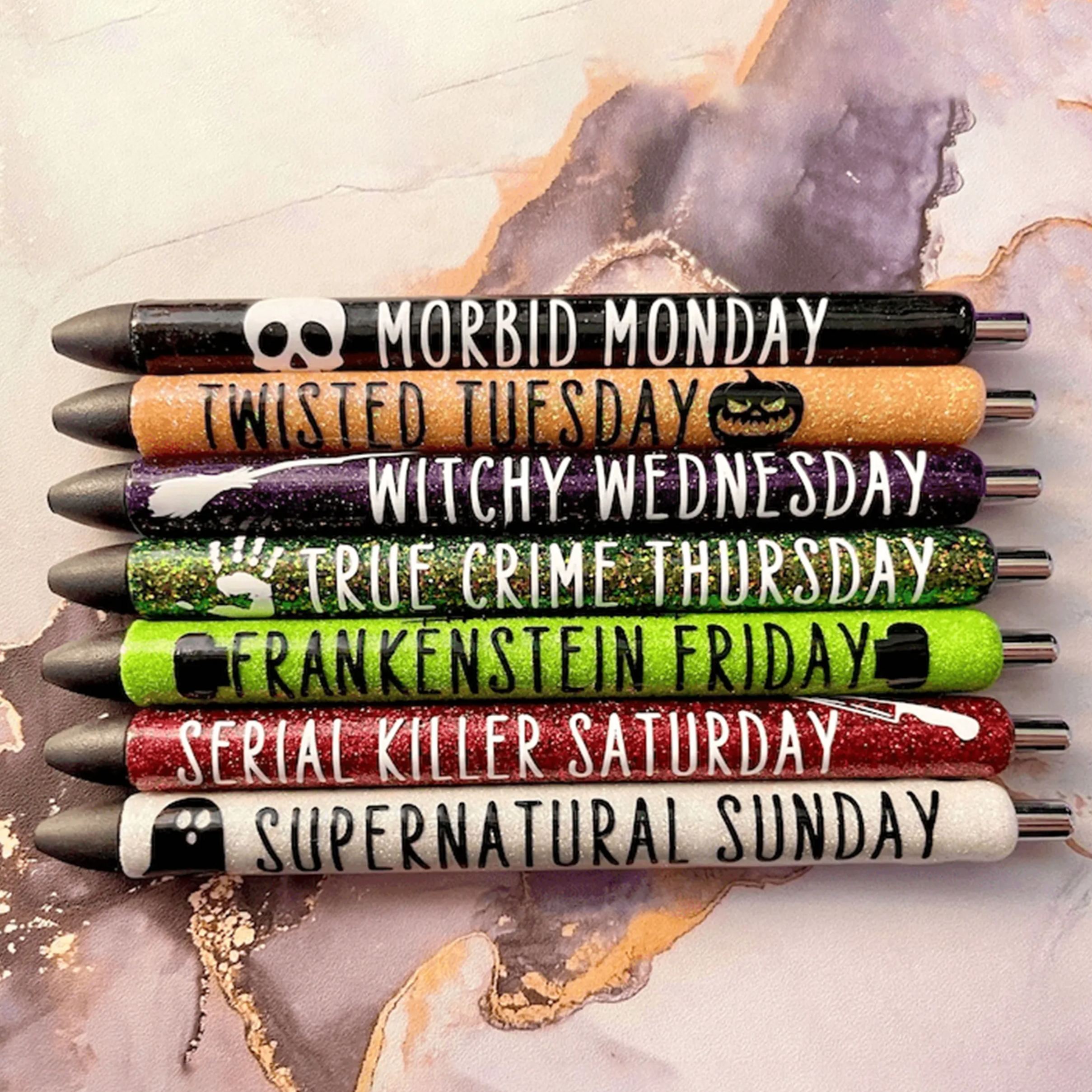 Halloween Weekday Glitter Pen SET (set of 7)