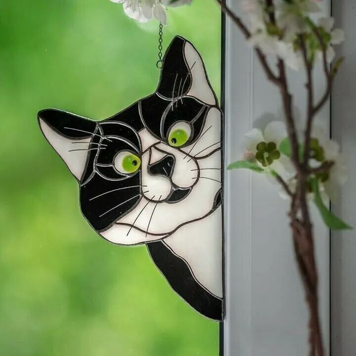 😻Handmade Stain Cat Suncatcher For Window