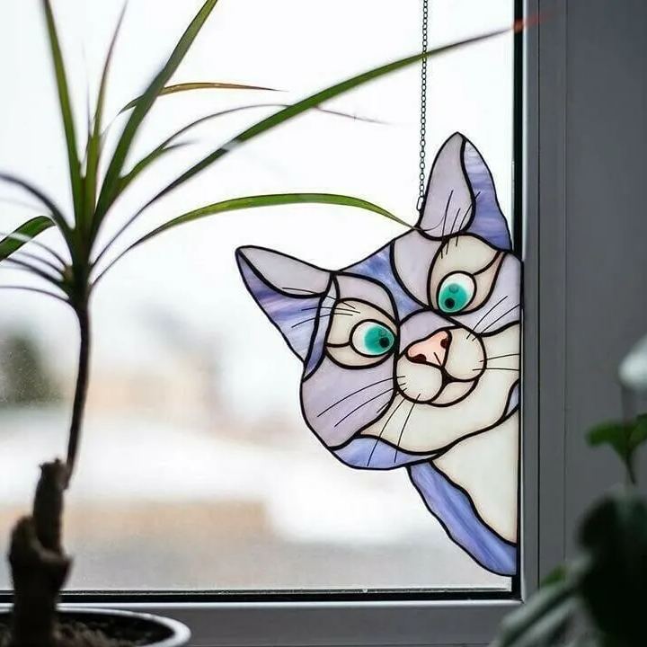 😻Handmade Stain Cat Suncatcher For Window