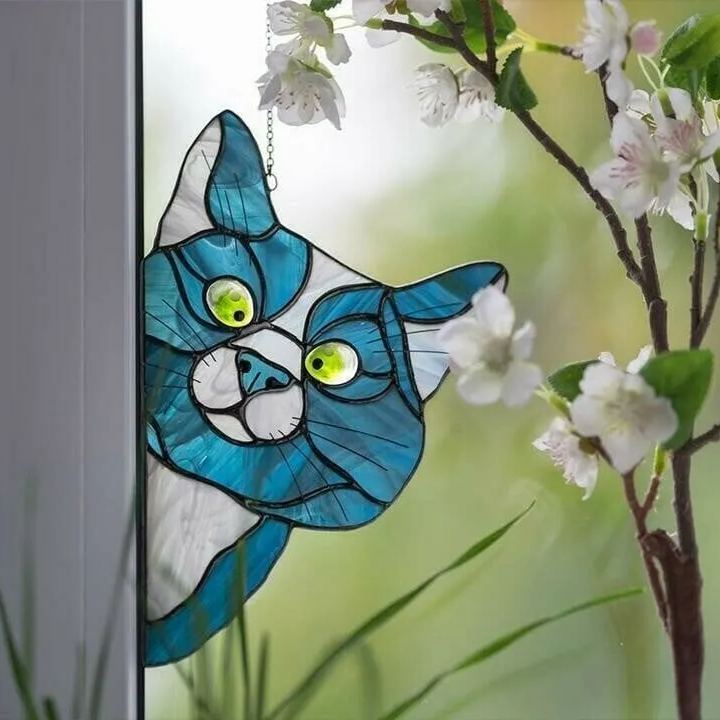 😻Handmade Stain Cat Suncatcher For Window