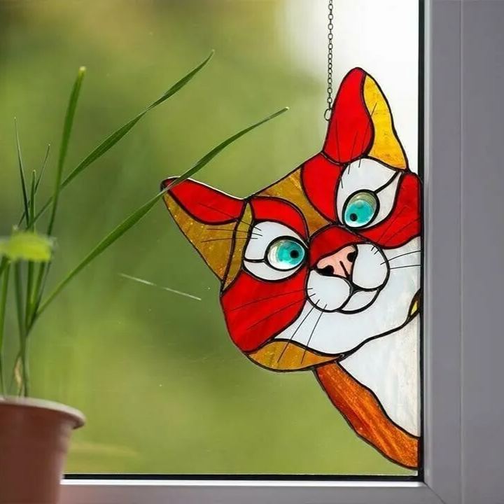 😻Handmade Stain Cat Suncatcher For Window