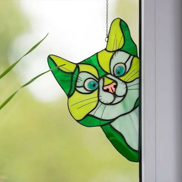 😻Handmade Stain Cat Suncatcher For Window
