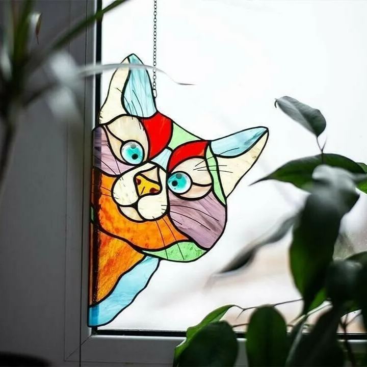 😻Handmade Stain Cat Suncatcher For Window