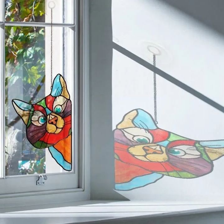 😻Handmade Stain Cat Suncatcher For Window