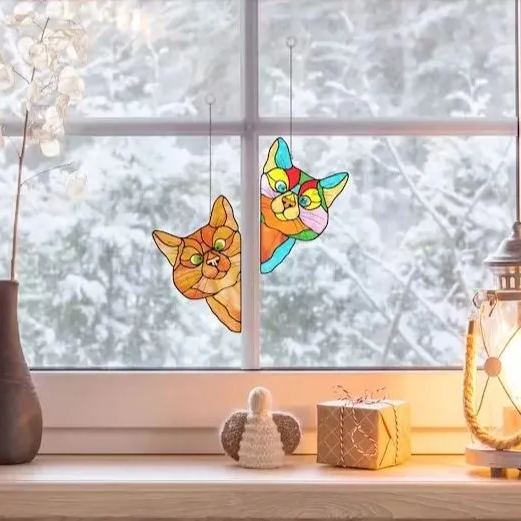 😻Handmade Stain Cat Suncatcher For Window
