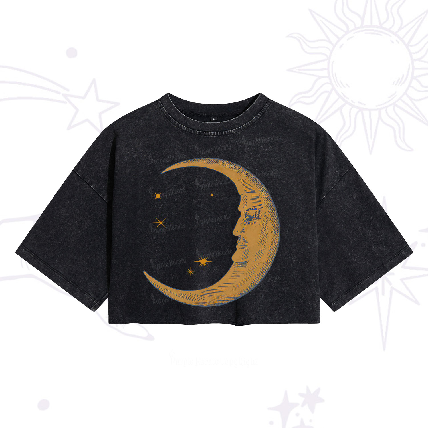 Purplehecate Celestial Moon Washed Cropped T-Shirt