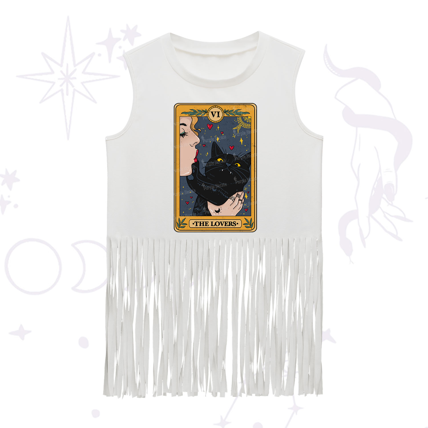 Purplehecate The Lovers Cat Tarot Fringe Tank Top