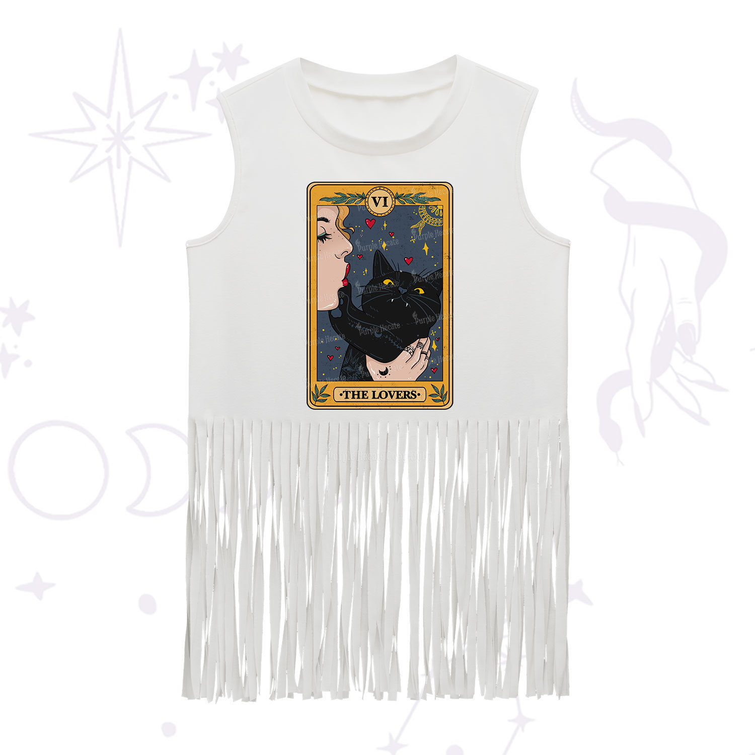 Purplehecate The Lovers Cat Tarot Fringe Tank Top