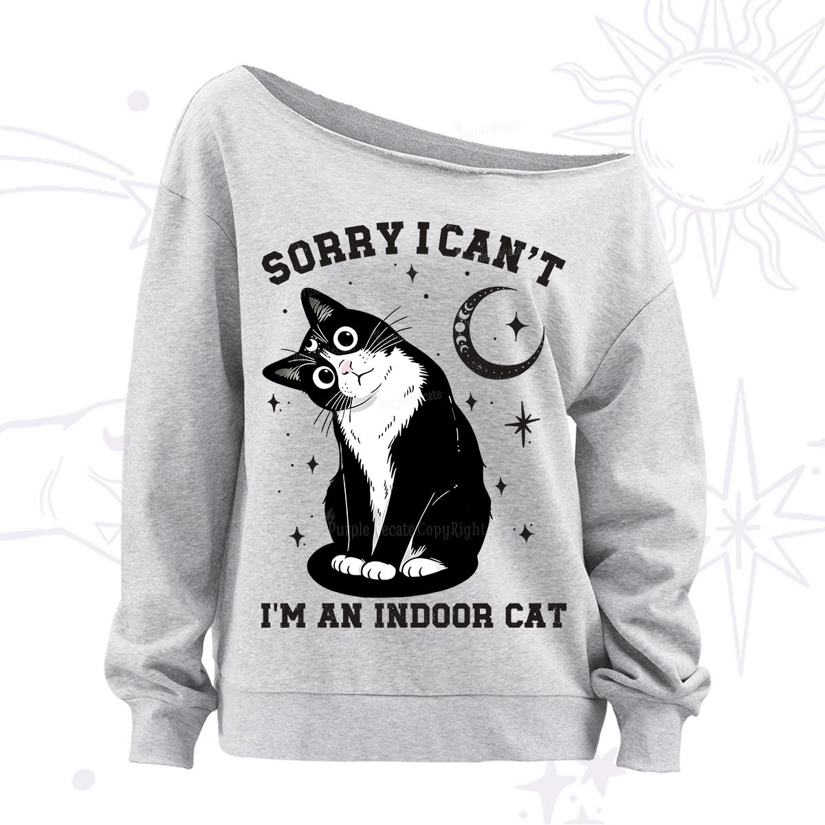 Purplehecate Sorry I Can't Go I'm an Indoor Cat Off The Shoulder Sweatshirt