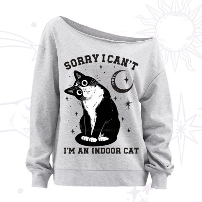Purplehecate Sorry I Can't Go I'm an Indoor Cat Off The Shoulder Sweatshirt