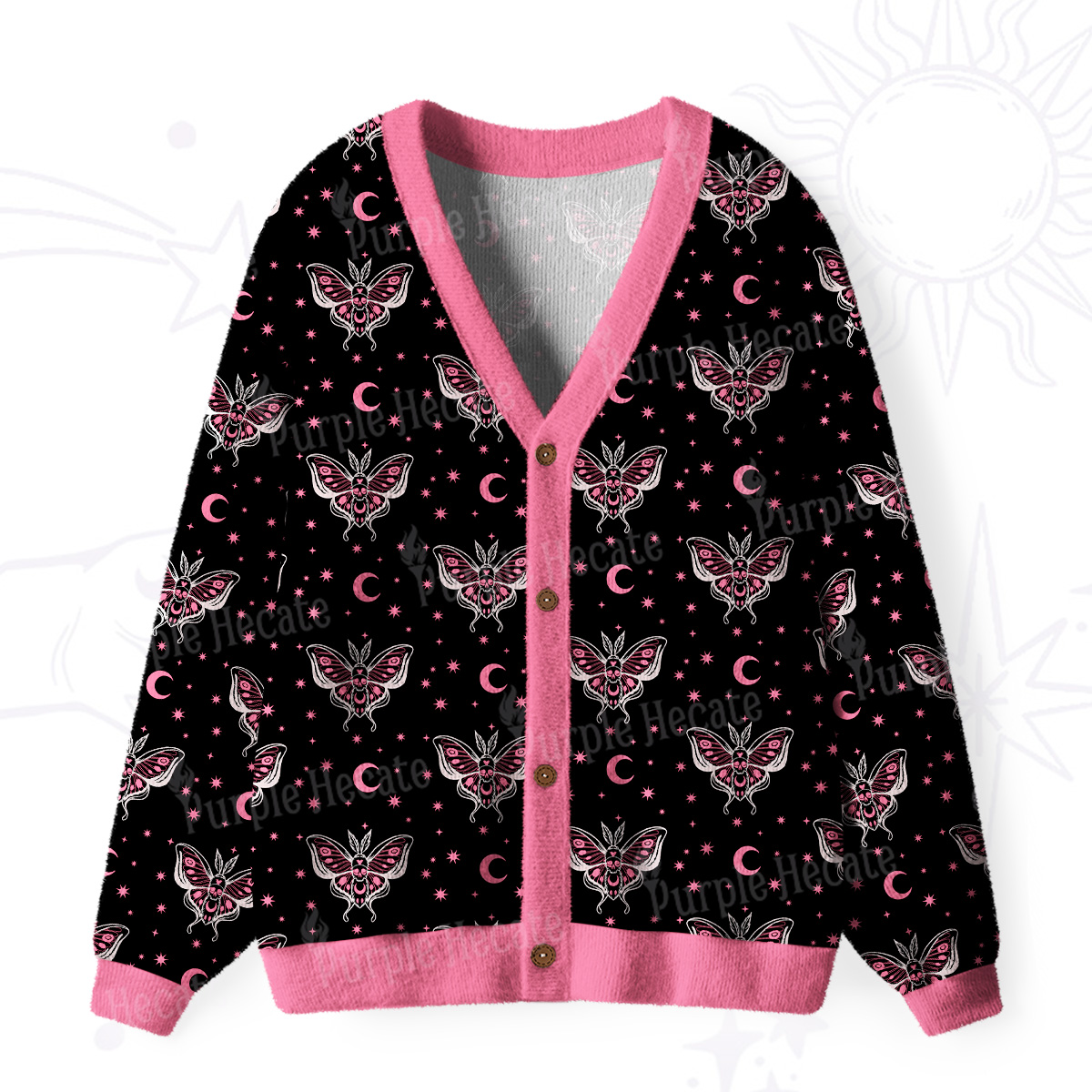 Purplehecate Witchy Lunar Moth Night Ugly Cardigan Sweaters