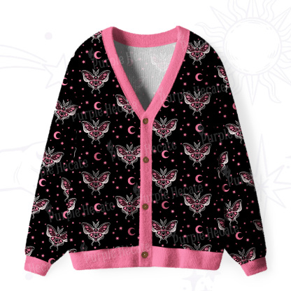 Purplehecate Witchy Lunar Moth Night Ugly Cardigan Sweaters