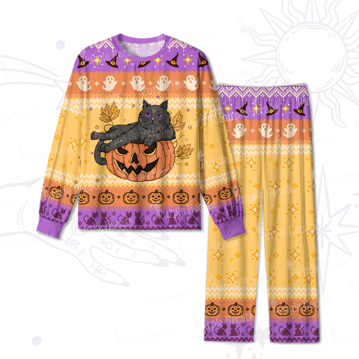 Purplehecate Pumpkin Throne of the Witch Cat Halloween Pajamas
