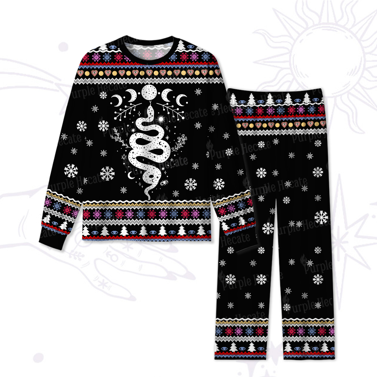 Purplehecate Snake And Moon Phase Christmas Pajamas