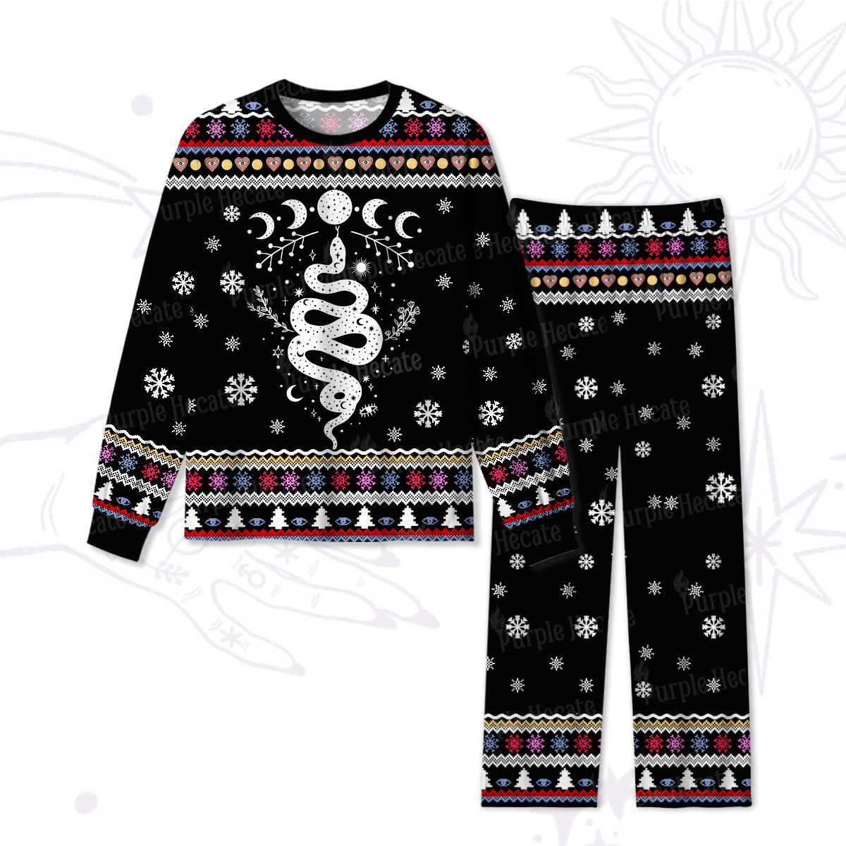 Purplehecate Snake And Moon Phase Christmas Pajamas
