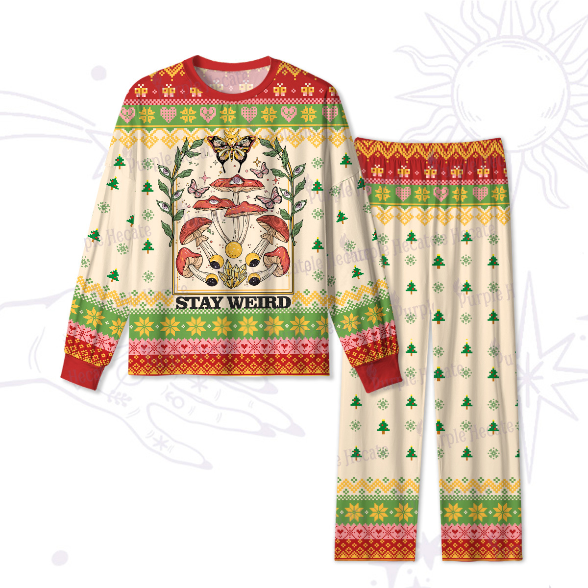 Purplehecate Stay Weird Christmas Pajamas