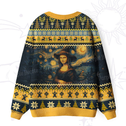 Purplehecate Mona Lisa Under the Starry Sky Ugly Cardigan Sweaters
