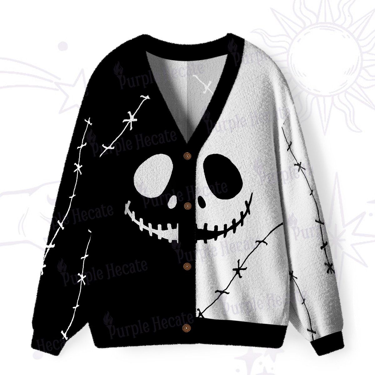 Purplehecate Nightmare Skeleton King Ugly Cardigan Sweaters