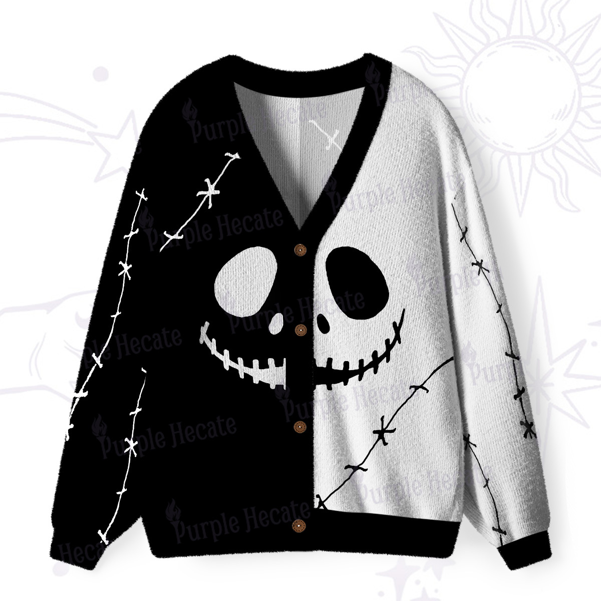 Purplehecate Nightmare Skeleton King Ugly Cardigan Sweaters