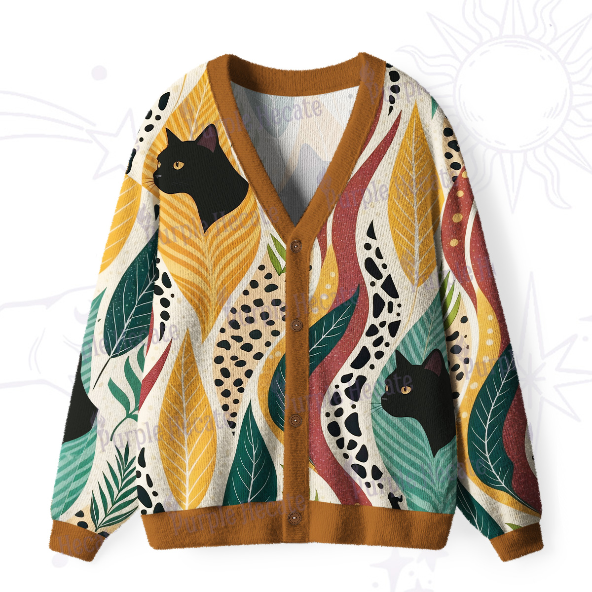 Purplehecate Mystic Forest Cat Ugly Cardigan Sweaters