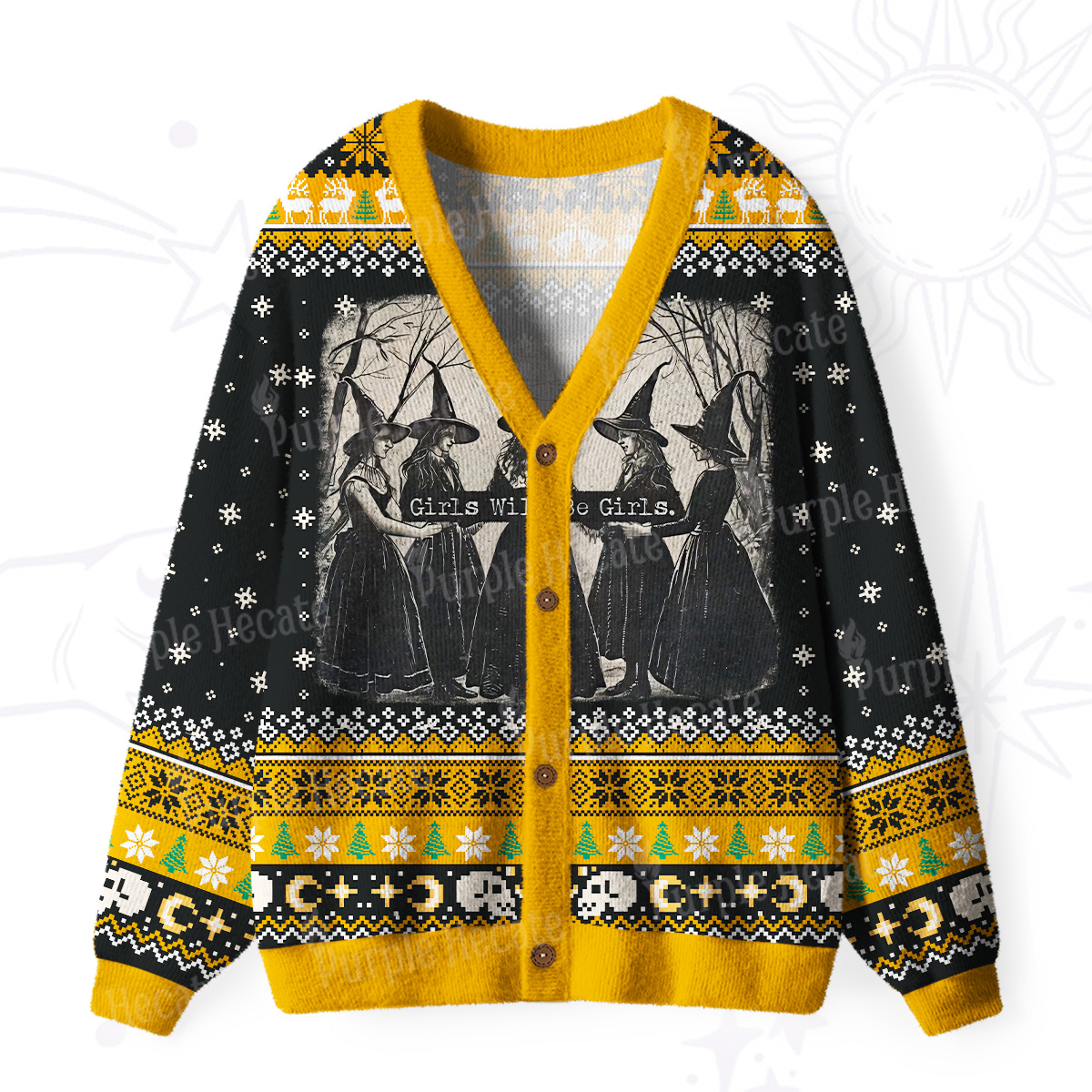 Purplehecate Girls Will Be Girls Witch Ugly Cardigan Sweaters