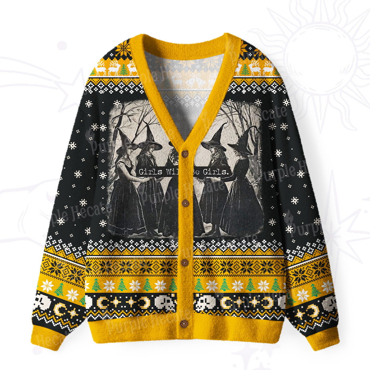 Purplehecate Girls Will Be Girls Witch Ugly Cardigan Sweaters