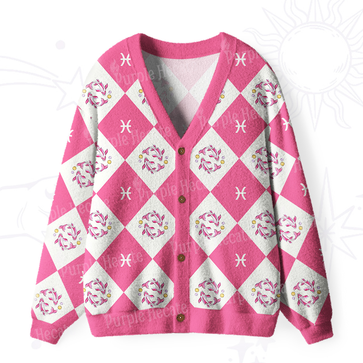 Purplehecate Pisces Spirit Zodiac Ugly Cardigan Sweaters