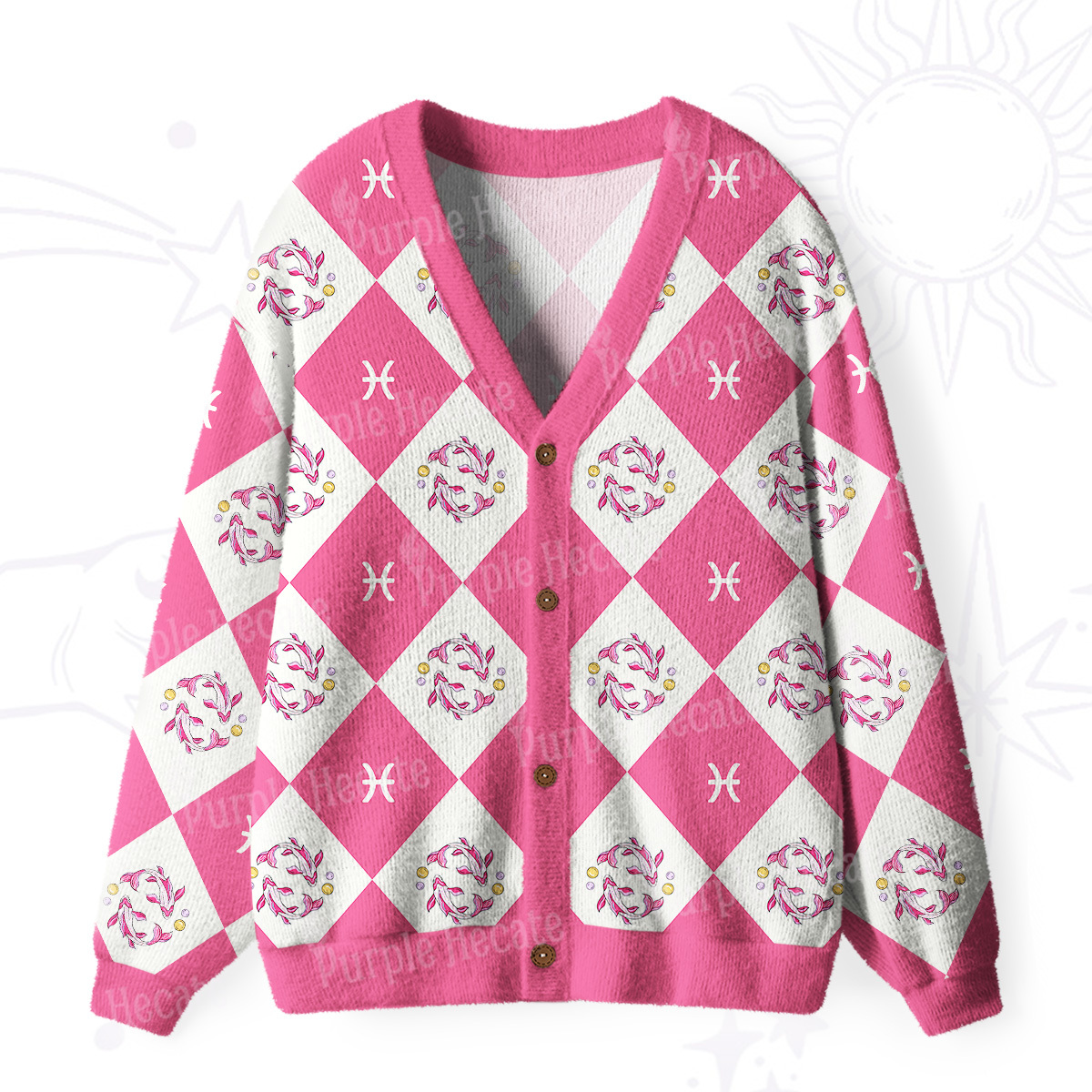 Purplehecate Pisces Spirit Zodiac Ugly Cardigan Sweaters
