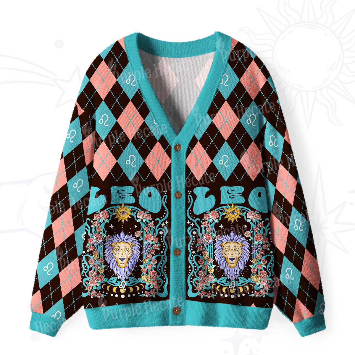 Purplehecate Leo Spirit Zodiac Ugly Cardigan Sweaters