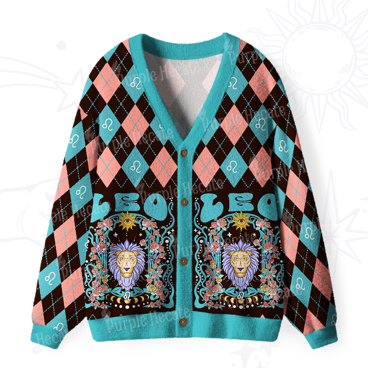 Purplehecate Leo Spirit Zodiac Ugly Cardigan Sweaters