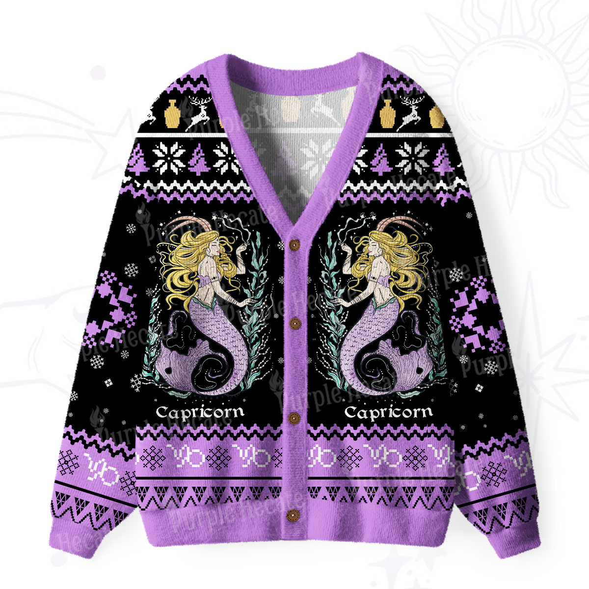Purplehecate Capricorn Zodiac Ugly Cardigan Sweaters
