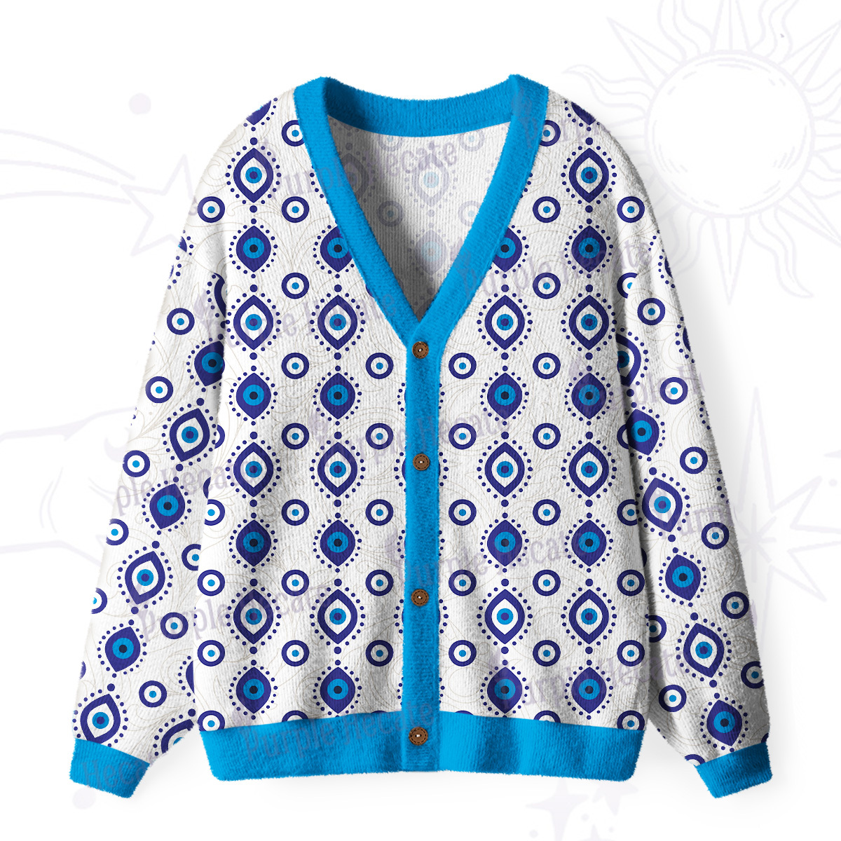Purplehecate Evil Eye Protection Ugly Cardigan Sweaters