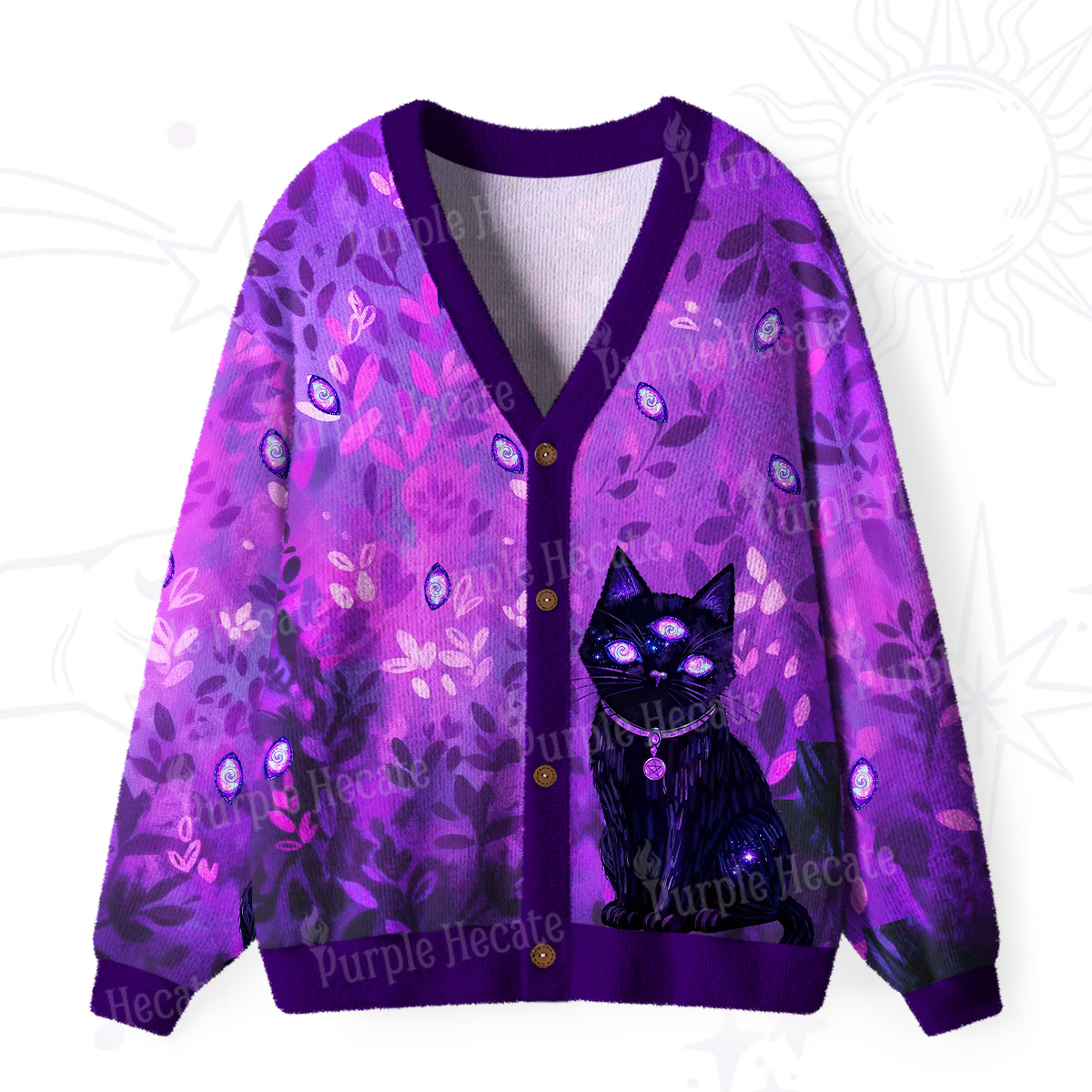 Purplehecate Mystic Third-Eye Cat Ugly Cardigan Sweaters