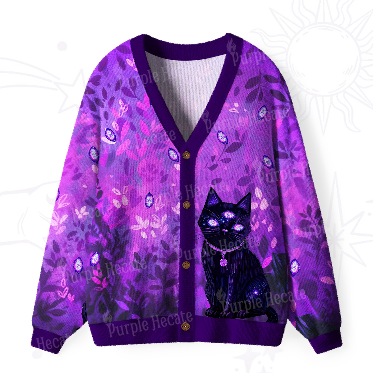 Purplehecate Mystic Third-Eye Cat Ugly Cardigan Sweaters