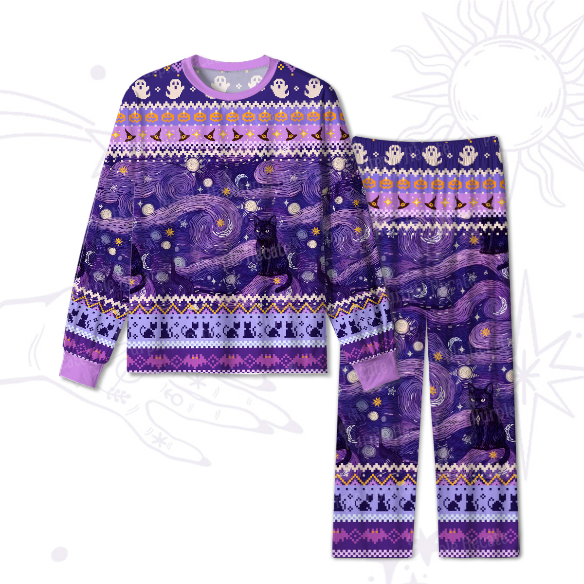 Purplehecate Mystic Cat Beneath the Cosmic Veil Halloween Pajamas