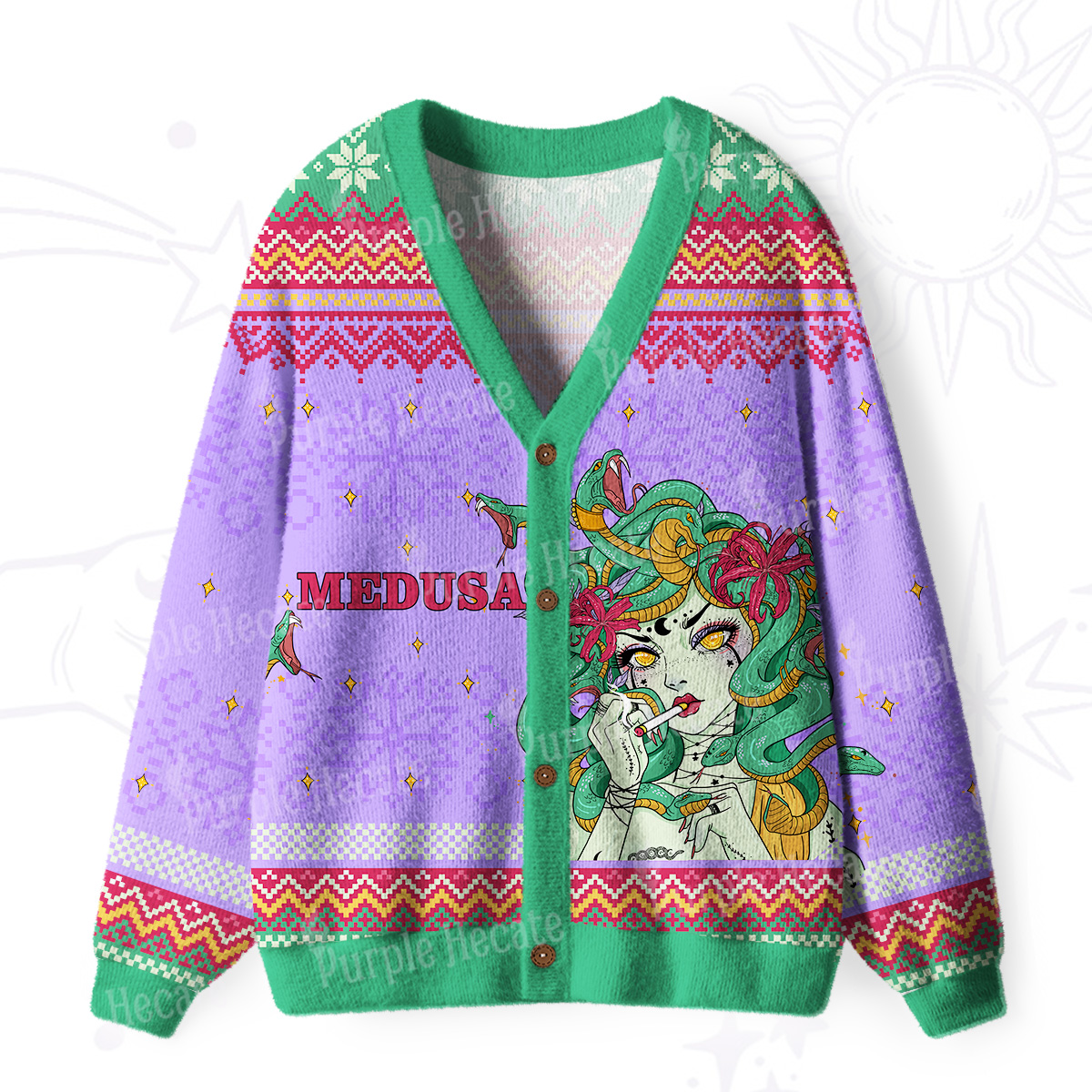 Purplehecate The Greek Goddess Medusa Ugly Cardigan Sweaters