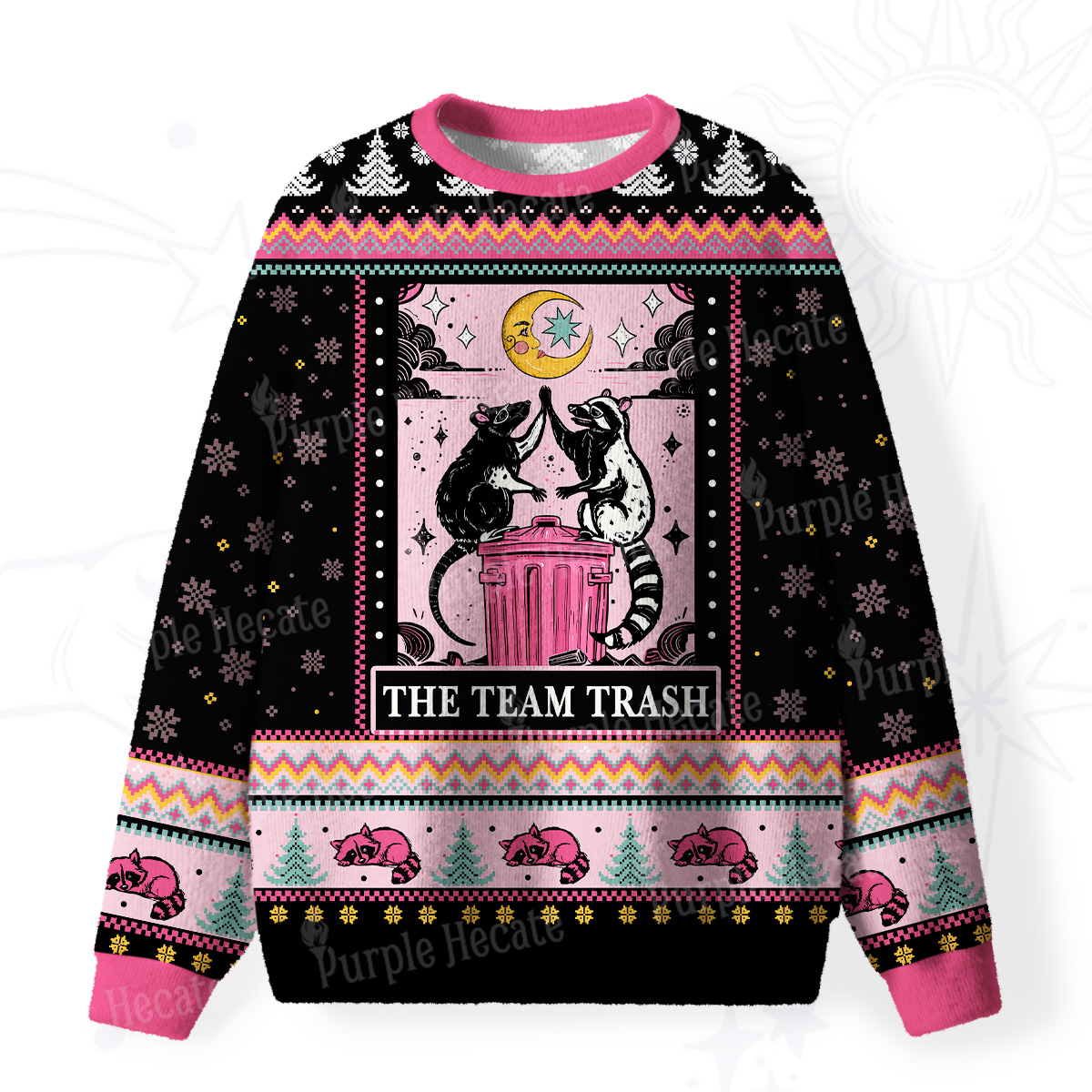 Purplehecate The Team Trash Opossum Fuzzy Ugly Christmas Sweatshirt