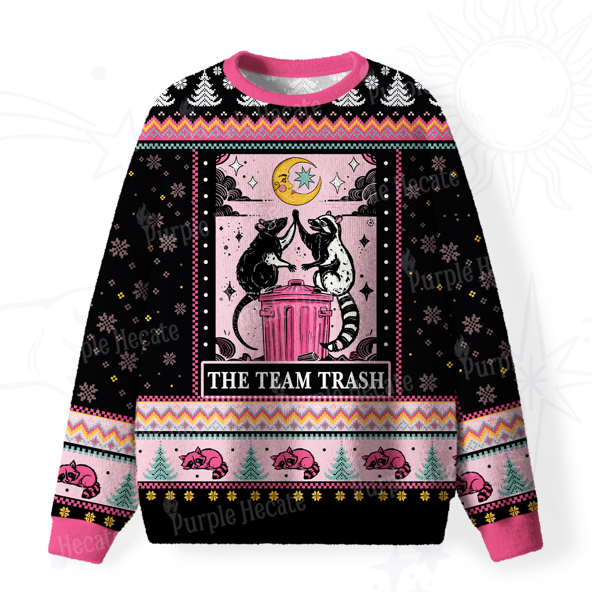 Purplehecate The Team Trash Opossum Fuzzy Ugly Christmas Sweatshirt