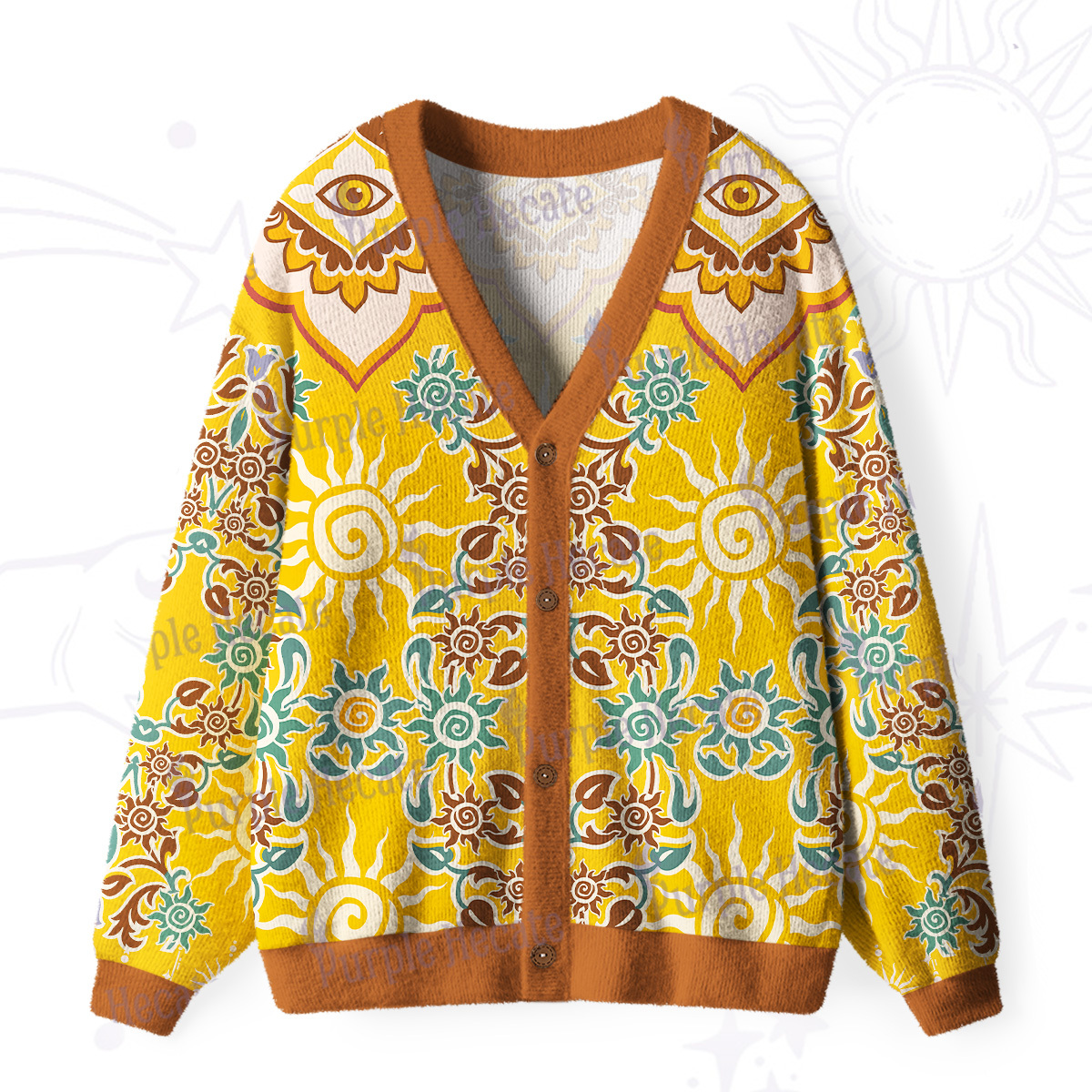 Purplehecate Solar Whispers Witch Ugly Cardigan Sweaters