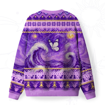 Purplehecate Celestial Butterfly Waves Fuzzy Ugly Christmas Sweatshirt