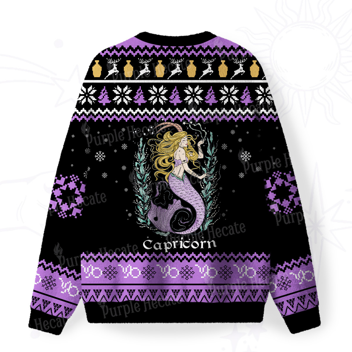 Purplehecate Capricorn Zodiac Fuzzy Ugly Christmas Sweatshirt